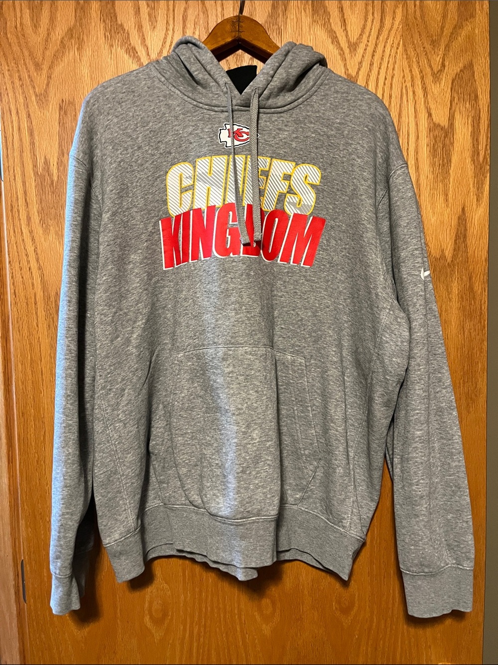 Nike Gray Chiefs Kingdom Crewneck Hoodie with Red & Yellow Graphics